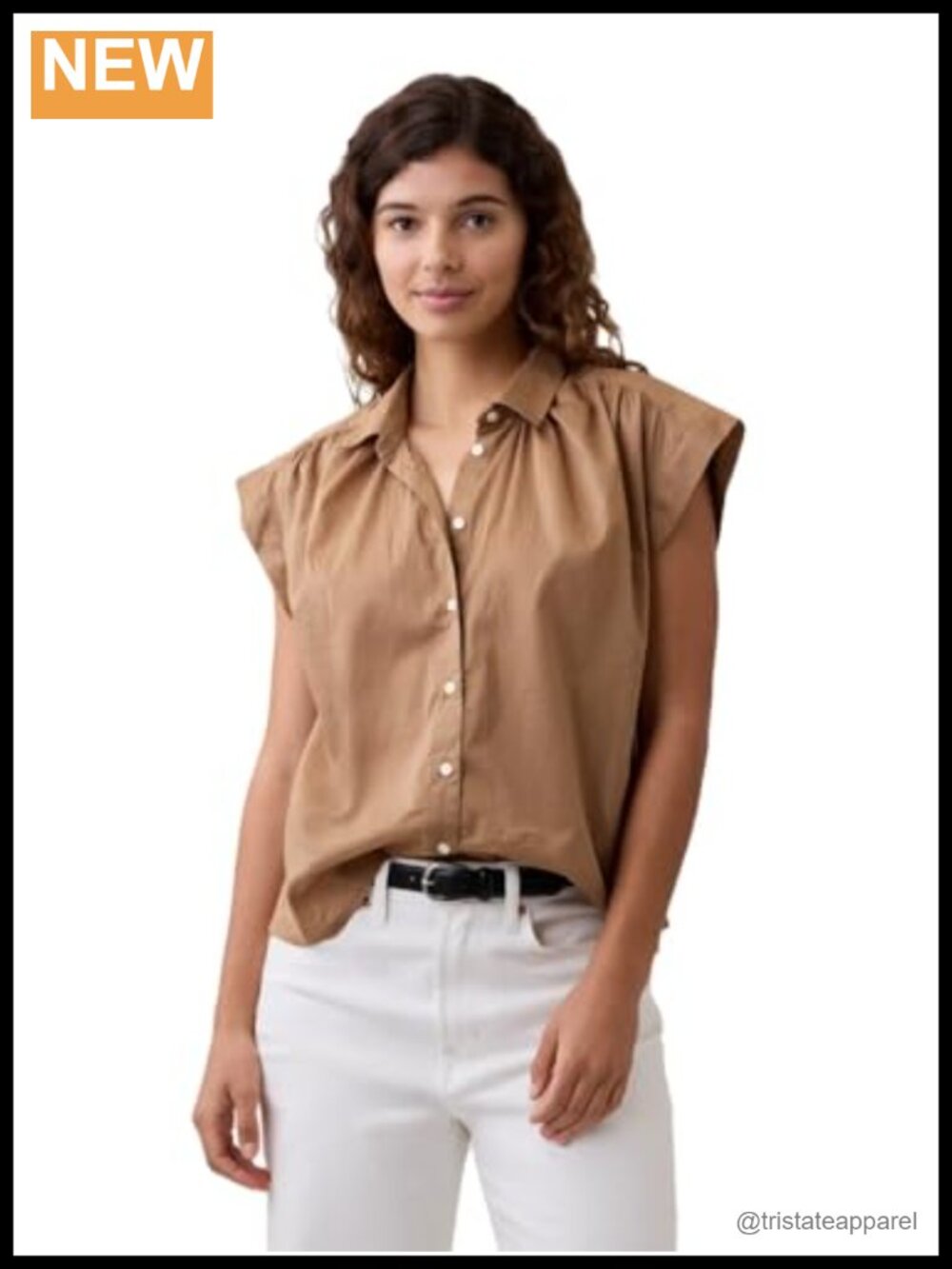 Cotton Short Sleeve Collared Woven Blouse Button Down Shirt